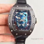 Swiss Grade AAA Richard Mille Skull Watch Black Ceramic Blue Dial